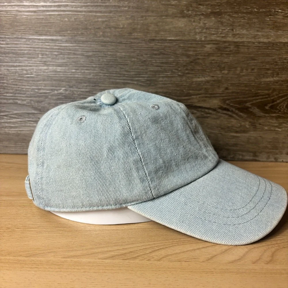 Denim Hat Cap Strap Back Blue Light Wash Adjustable Mens